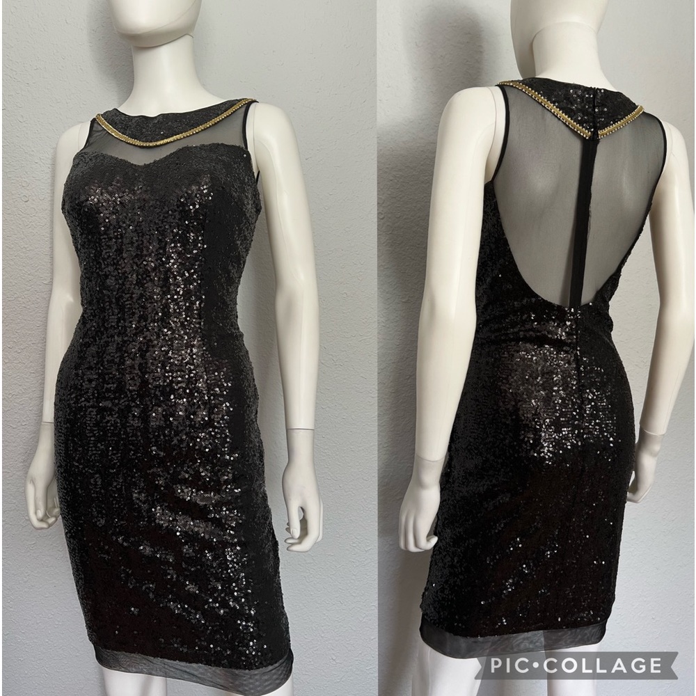 NEW WOMEN EMBELLISHED SEQUINS DRESS BODYCON BLACK MINI COCKTAIL‎ SEXY PARTY PROM